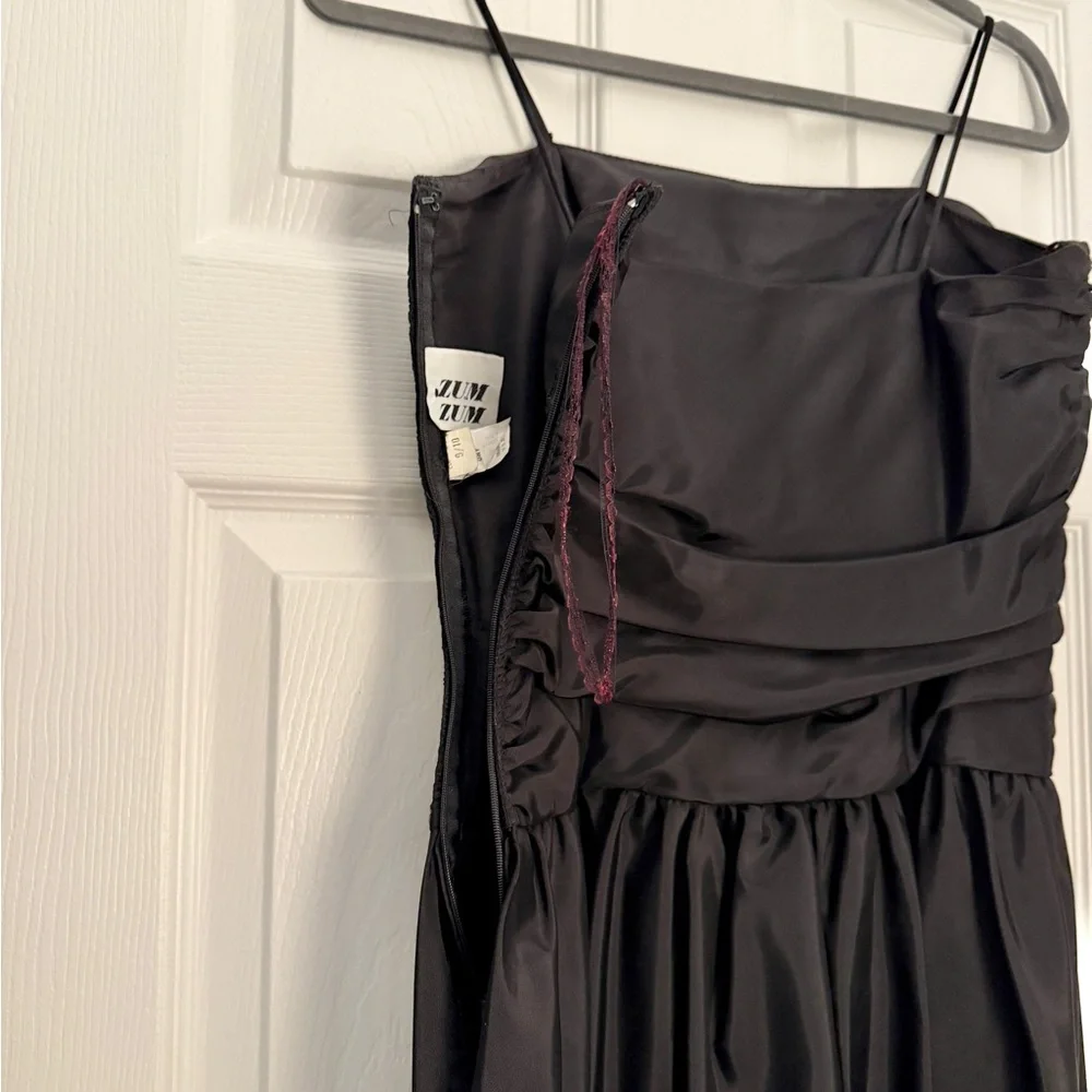 Vintage Zum Zum Black Satin Mini Cocktail Dress • Union Made • USA • Size Small